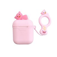 UR Sunshine AirPods Case, Super Cute Funny Lying Cartoon Animal Soft Silicone Case Cover Protective Skin for AirPods1/AirPods 2+Ring Lanyard-Pig
