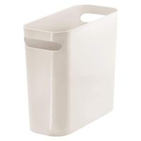 mDesign Slim Plastic Rectangular Small Trash Can Wastebasket, Garbage Container Bin with Handles for Bathroom, Kitchen, Home Office, Dorm, Kids Room - 10" High, Shatter-Resistant - Cream/Beige