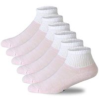 +MD Women's 6 Pairs Non-Binding Bamboo Diabetic Ankle Socks with Seamless Toe and Cushion Sole,Pink 9-11