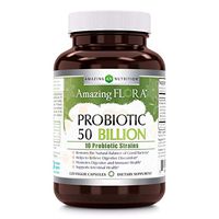 Amazing Flora Probiotic 50 Billion with 10 Best Probiotics Strains Including Acidophilus, plantarum, rhamnosus etc * Supports Digestive & Immune Health * Veggie Capsules (120 Count)