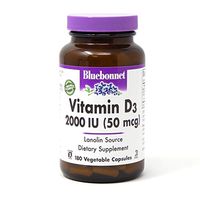 Bluebonnet Nutrition Vitamin D3 2000 IU Vegetable Capsule, Aid in Muscle and Skeletal Growth, Cholecalciferol from Lanolin, D3, Non GMO, Gluten Free, Soy Free, Milk Free, Kosher, 180 Vegetable Capsule