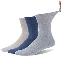 Forcool Diabetic Socks for Men Women, Full Cushion Dress Crew Cotton Diabetes Edema Socks with Non Binding Loose Top Seamless Toe, 3 Pairs Gray/Beige/Blue Medium