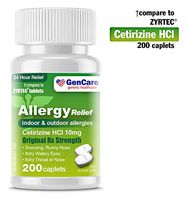 GenCare  Cetirizine HCL 10 mg (200 Count) | 24 Hour Non Drowsy Allergy Relief Pills | Best Value Generic OTC Allergy Medication | Antihistamine for Sneezing, Runny Nose and Itchy Eyes | Generic Zyrtec