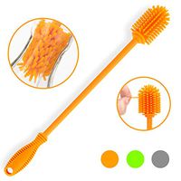 Silicone Bottle Cleaning Brush with Long Handle, BPA Free 12.5" Water Bottle Cleaner for Baby Bottles, Hydro Flask, Sports Bottle, Vase, Glassware, Perfect for Smaller Diameter Bottle Openings(Orange)