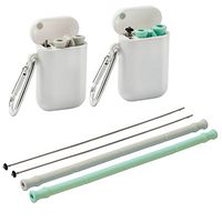 JOMA 2 Pack Reusable Silicone Collapsible Straws BPA Free Portable Drinking Straw Kit with Carrying Case and Cleaning Brush for Travel, Outdoor. Green and Grey Set