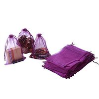 HRX Package 100pcs Organza Bags 6.5 x 8.9 inches, Purple Large Mesh Gift Drawstring Bags for Christmas Wedding Shower Party Favors Jewelry Samples