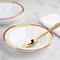 Efavormart 10 Pack | 12 oz Red Rim Round Disposable Soup Bowl With Gold Vine Design for Catered Events Weddings Parties Banquets