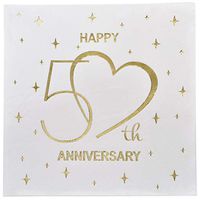 Gift Boutique 100 Count 3 Ply Happy 50th Anniversary Napkins Wedding Party Favor Supplies Decorations White & Gold Foil Luncheon Napkin Heart Designs