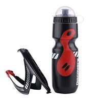 Water Bottle,Fydun 650ml Sports Water Bottle with Bicycle Holder Cage Bracket for Cycling Mountain Bikes(Black+Red)