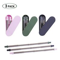 Belugahots 3 Pack Collapsible Straw, Portable Reusable Stainless Steel Drinking Straws with Cleaning Brush and Travel Case, BPA Free