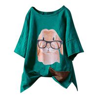 Womens Plus Size Print Half Sleeve Pocket T-Shirt Tops Cartoon Green