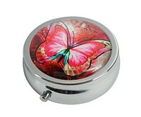 XingBoo Custom New Hot Round Silver Medicine Tablet Pocket Travel Pill Case Vitamin Glass Decorative Box (Butterfly)
