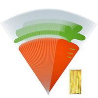 Carrot Cone Cello Bags Easter Cellophane Bags Treat Bags Pack of 100 pcs Carrot Bags with 100 pcs Gold Twist Ties for Easter Party Supplies
