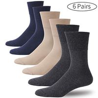 Forcool Diabetic Socks for Men Women, Non Binding Top Dry Fit Crew Cotton Diabetes Socks with Seamless Toe Cushioned Heel for Better Circulation, 6 Pairs Dark Gray/Navy Blue/Beige Large