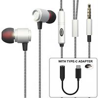 Moto Z2 Force Compatible Hi-Fi Sound Handsfree Headset Mic Earphones with Type-C Audio Adapter Headphones Converter Metal Earbuds [Silver] for Motorola Moto Z2 Force