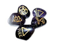 Jet Amethyst 5 Element Tumbled Stones Genuine Earth Wiccan Pagan Pouch Free Booklet Crystal Therapy Image is JUST A Reference