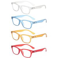 Reading Glasses 4 Pack Fashion Men And Women Readers Spring Hinge Glasses for Reading, 1gray 1blue 1brown 1red, Medium