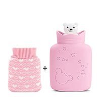 SUWIN Portable Children's Cartoon Bear Winter Silicone Hot Water Bottle, Detachable Water-Filled Explosion-Proof Hot Water Bag, Love Pattern Knitted Jacket, Microwave Heating