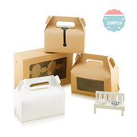 20 Pack Kraft Paper Cupcake Boxes，Cookie Boxes with Clear Window, Decorative Treat Box with Ribbon and Stickers, Brown