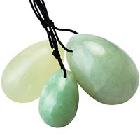 mookaitedecor Xiuyan Jade Yoni Eggs Set of 3, Predrilled with Unwaxed String, Massage Stones for Women to Strengthen Pelvic Floor Muscles with Velvet Pouch