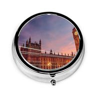 Round Pill Box London City Personalized Silver Steel Decorative Box Organizer Case for Pocket Or Purse Unique Gift