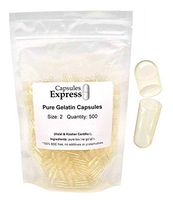 Capsules Express- Size 2 Clear Empty Gelatin Capsules 500 Count - Kosher and Halal Certified - Gluten-Free Pure Bovine Gelatin Pill Capsule - DIY Powder Filling