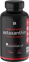 Vegan Astaxanthin (12mg) with Organic Coconut Oil for Better Absorption | Vegan Certified & Non-GMO Project Verified - 60 Veggie Softgels (2 Month Supply)