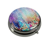 Luxcase Custom Stainless Steel Round Glass Gun Silver Pill Case Pocket Medical Tablet Holder Decorative Box (Beautiful Elephants with Flowers) (Abstract Floral Watercolor Painting)