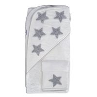 Hello Spud - Star Boucle Gray Hooded Bath Towel with Washcloth - Organic Cotton
