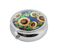 Glasscase Sunflowers Custom Glass Silver Stainless Steel Pill Case Medicine Vitamin Organizer Holder Case