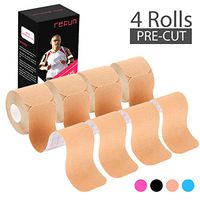 REFUN Kinesiology Tape Precut (4 Rolls Pack), Elastic Therapeutic Sports Tape for Knee Shoulder and Elbow, Pain Relief, Waterproof, Latex Free, 2" x 16.5 feet Per Roll, 20 Precut 10 Inch Strips