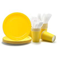 Party Paper Plates, Cups, Flatware, 120-Piece Disposable Dinnerware Set, Yellow, Includes 9-Inch Dinner Plates, 9oz Cups, Knives, Forks, and Spoons, Serves 24…