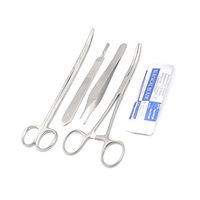 WDL 4 PCS Premium Grade CARMALT Forceps Curved 6.25" + METZENBAUM Scissors 7" Curved + ADSON Tissue Forceps 1X2 Teeth 4.75" + Scalpel Handle #3 with 5 Blades #15