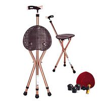 Folding Cane Seat Combo 400 lbs Capacity Portable Cane Stool Handy Folding Crutch Chair Seat 3 Legs Height Adjustable Heavy Duty Thick Aluminum Walking Stick Tall Unisex for Elderly Travelon Brown