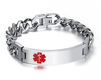 VNOX Men's Medical Alert ID Bracelet Tag Stainless Steel Link Chain Wrist (Free Engraving),8 inches