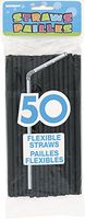 Flexible Plastic Drinking Straws, Black, 50ct