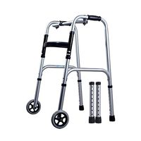 HANGER Walking Auxiliary Tools - Height Adjustable Four Corners Support Healthcare Folding Lightweight Aluminium Walking Frame with Wheels, A