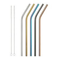 5 Different Colored Bent Stainless Steel Straws for 20oz Stainless Tumblers Ramblers, FDA-Approved, 8.5" Long, 2 Free Cleaning Brush Included