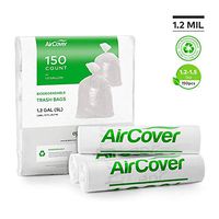 Aircover 1.2-1.5 GALLON Biodegradable Trash Bags, Extra Thick 1.2MIL Recycling & Degradable Small Garbage Bags Rubbish Liners for Kitchen Bathroom Office Car 150 Counts, Unscented