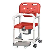 IPU ELT817 P FRLB Elite Shower Chair Commode with Footrest and Lap Bar for use Over existing Toilet, Bedside, and in The Shower (Red)