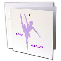 3dRose Violet Ballerina With Words I love Ballet - Greeting Cards, 6 x 6 inches, set of 12 (gc_41702_2)