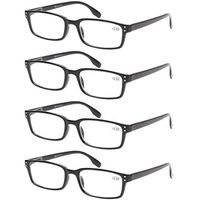 READING GLASSES 4 Pack Spring Hinge Comfort Readers Plastic Includes Sun Readers, 4 Pack Black, Medium