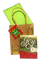 Punch Studio 66651 Gold Foil and Gem Embellished Notepad Holy Joy Christmas + Gift Bag