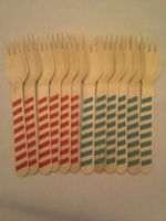 DR. SEUSS inspired RED and AQUA Striped color themed, Wooden Forks - 36 Ct. - Twilight Parties