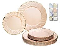 " OCCASIONS " 120 Plates Pack,(60 Guests) Premium Vintage Wedding Party Disposable Plastic Plates Set -60 x 10.25'' Dinner + 60 x 7.5'' Salad / Dessert(Blossom Blush Pink / Gold)