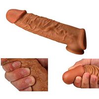 2020 Hot Black Realistic Beautihome Feeling Sexy 10.8 INCH Brown Longer Add 2.5" Shaft Bottom Double Open Girth Enhancer Extension Sleeve Extender Sheath Toy Type for Men