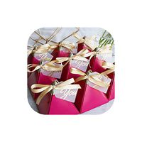Rose Red Triangular Pyramid Sweet Candy Box Wedding Favors Paper Gift Boxes Chocolate Bags Gift Packing Box Wedding Decoration,72x72x80mm,50 pcs