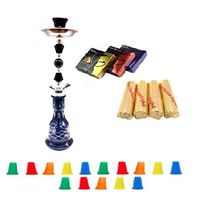 Zebra Smoke Series: 22" 1 Hose Hookah (C8) Complete Set Combo KIT SET w/ Instant Charcoal (Like Three Kings Charcoal), Hydro Herbal Molasses(like Blue Mist), and Hookah Mouth Tips (Pick Your Color) (BLACK)