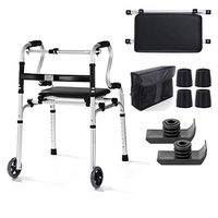 OUG Foldable Walker, Adult Walking Rehabilitation Walker, Non-Slip Design Walker, Lightweight Walking Frame, Suitable for Nursing Home, Hospital (Storage Bag + 4 Non-Slip Mat + Sled Sleeve)