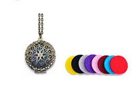 Premium AyaZen Aromatherapy Necklace Diffuser. Bronze Filigree Design Locket With Chain & 8 Felt Pads (Bronze)